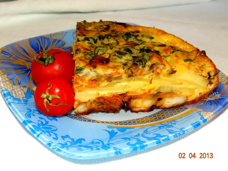 Заливной рыбный пирог с картофелем и овощами: шаг 7
