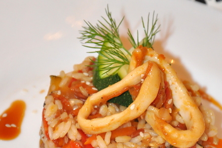 Четыре риса с кальмарами и овощами: шаг 6