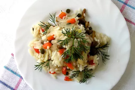 Грибное ризотто с каперсами и сладким красным перцем: шаг 6