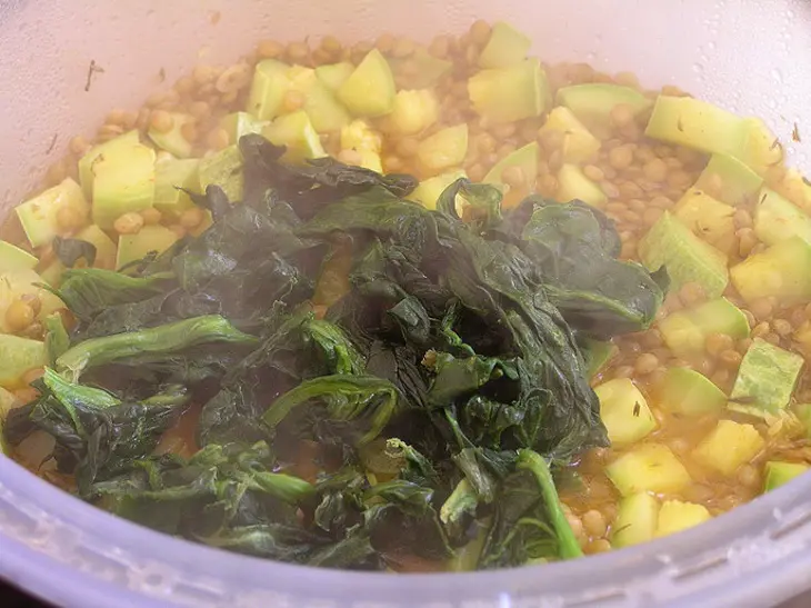 Чечевица, томленная в морковном соке с кабачками и шпинатом. (обретение легкости: тест-драйв): шаг 4