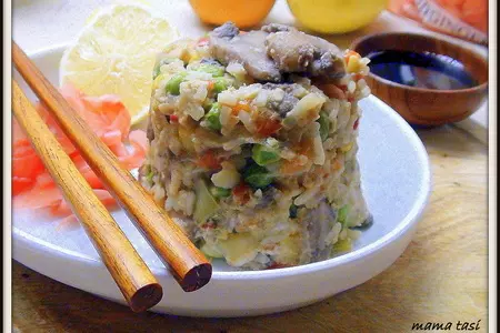 Рис с грибами и овощами в азиатском стиле.: шаг 6