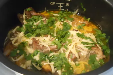 Тушеный кролик со сметаной с сыром и зеленью ( рецепт для мульти): шаг 6