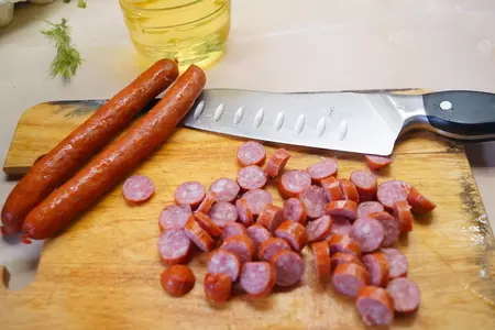 Капуста, тушенная с охотничьими колбасками и рисом.: шаг 3