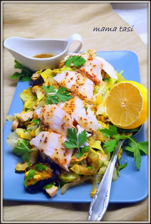 Тёплый овощной салат с курицей, самый вкусный, уж простите за столь смелое заявление.: шаг 8