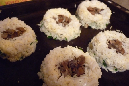 Рисовые гнёзда с грибной начинкой: шаг 5