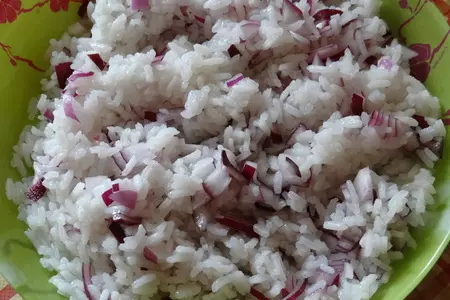 Тёплый салат из морепродуктов с рисом (дуэль): шаг 3