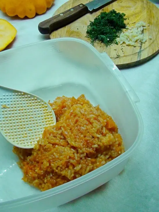 Патиссон, фаршированный рисом и овощами. тест-драйв.: шаг 6