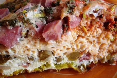 Слоеный омлет с ветчиной, горошком и луком-пореем.. тест-драйв.: шаг 7