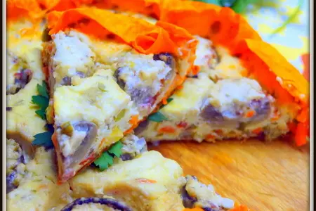 Заливной пирог с овощами и фаршированными грибами. сливочно-сырный, очень аппетитный. тест-драйв.: шаг 9
