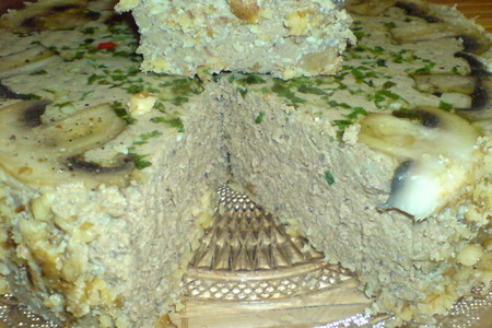 Торт-паштет из телячьей печени с шампиньонами и грецкими орехами.: шаг 9