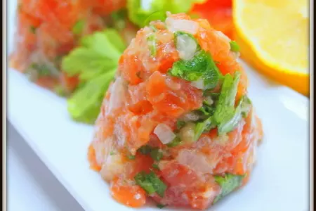 Тартар из подкопчённой форели и икры трески. закуска на миллион!: шаг 7