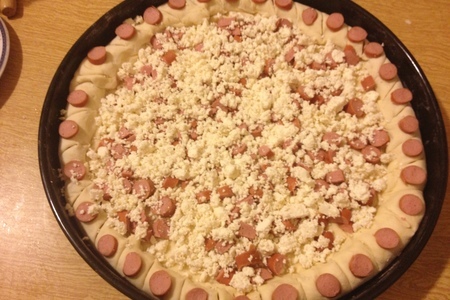 Пирог пицца с сосисками и c сыром (мои первый рецепт): шаг 6