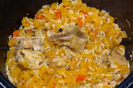 Свиное рагу с тыквой, рисом и соевым соусом киккоман: шаг 5