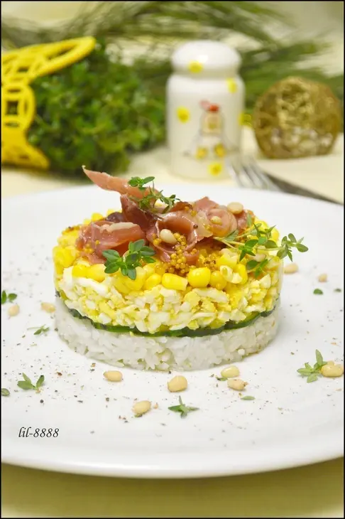 Салат с рисом, овощами и сыровяленым мясом..: шаг 4