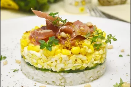 Салат с рисом, овощами и сыровяленым мясом..: шаг 4