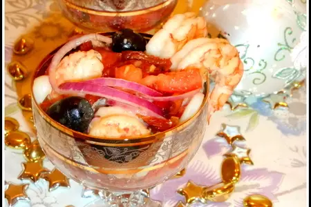 Салат "прощальноновогодний" с овощами, кальмарами и креветками: шаг 8