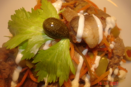 Салатик из куриной печени с грибами и оливками: шаг 2