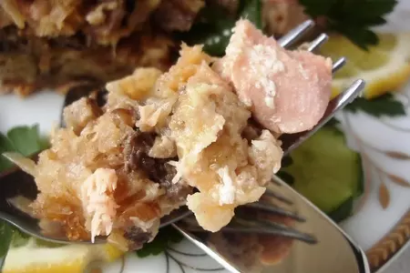 Ладья из горбуши с грибами и сыром: шаг 7