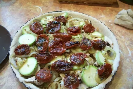 Творожный киш с кабачками и шампиньонами: шаг 8