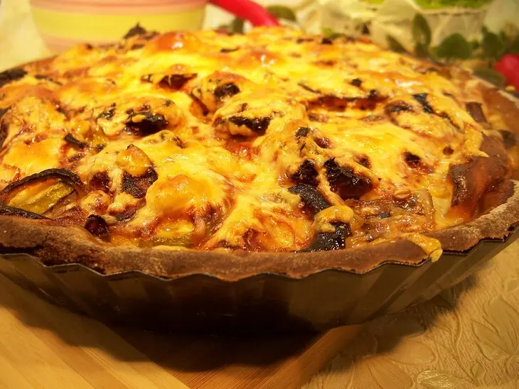 Творожный киш с кабачками и шампиньонами: шаг 9