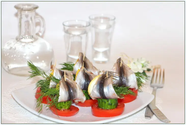 Канапе с килькой и овощами: шаг 5