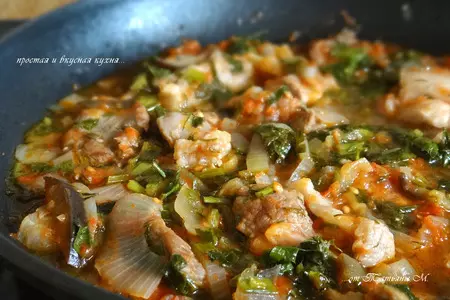 Парная свинина, тушеная в томатном соке с баклажанами для сени (к/ф кухня): шаг 5