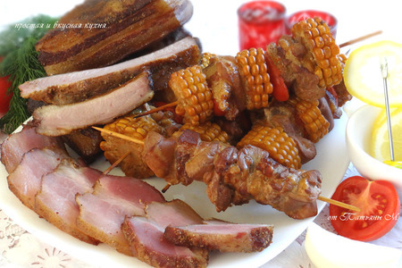 Копчености -  свиная грудинка и куриные шпажки с кукурузой - все на пикник!: шаг 9