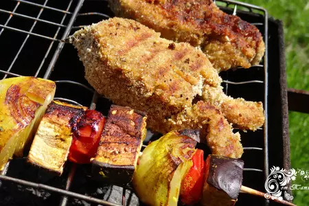 Рыба-гриль в панировке с печеными овощами: шаг 6