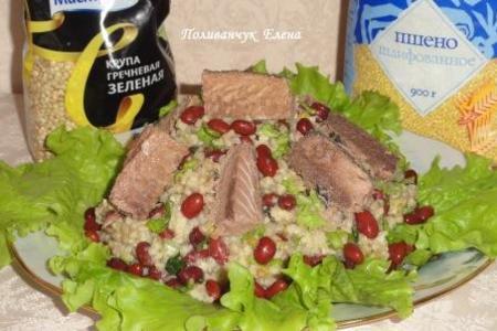 Салат из гречки, пшена, фасоли и тунца. : шаг 4