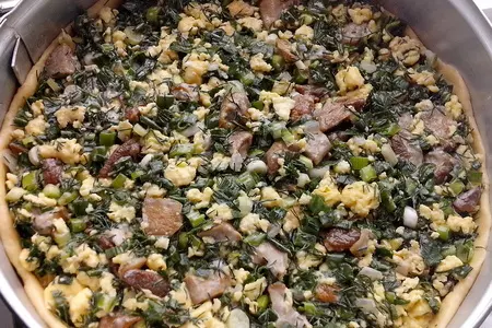Пирог из творожного теста с зеленым луком, грибами и яйцами: шаг 11