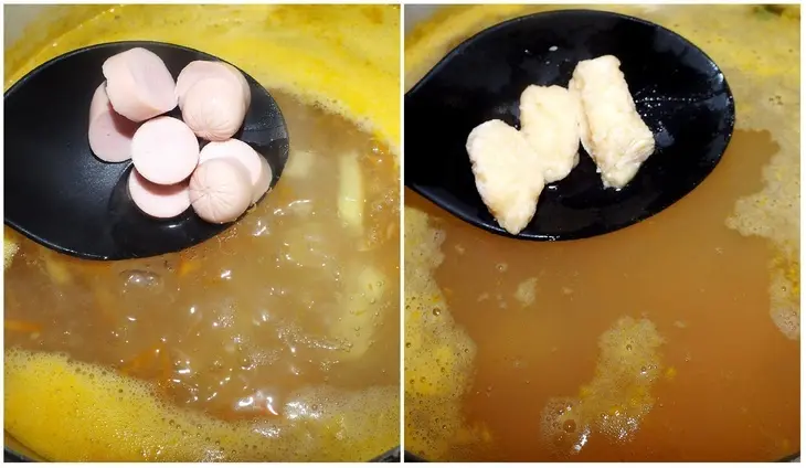 Супчик с сосисками и сырными клецками: шаг 5
