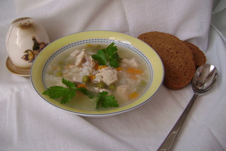 Суп с индейкой, рисом и горошком «глобус».: шаг 7