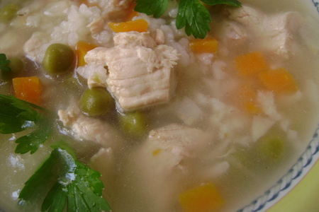 Суп с индейкой, рисом и горошком «глобус».: шаг 8