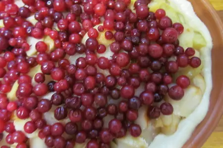 Творожно-дрожжевой пирог с яблоками, корицей, брусникой, миндалем и стевией! "мой юбилейный" !!!: шаг 4