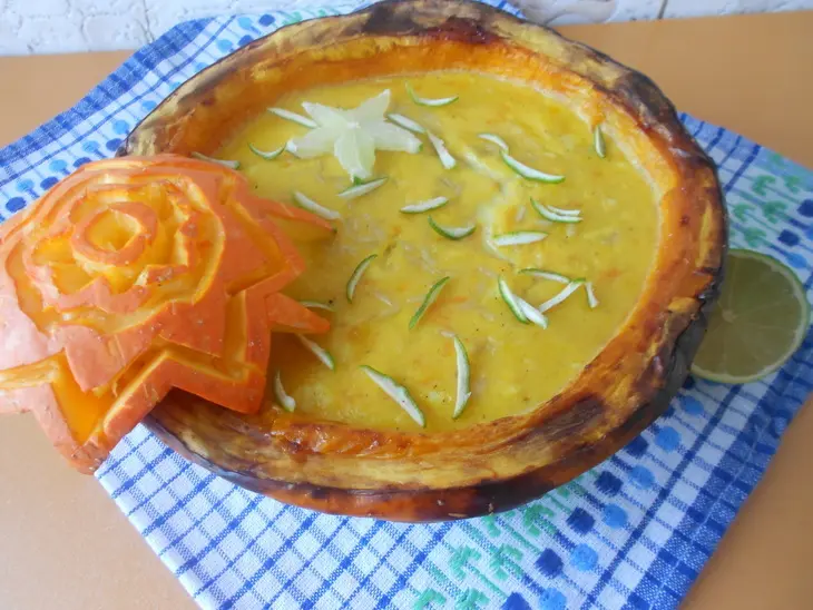 Запеченная тыква  с рисом и кремом по тайски: шаг 6