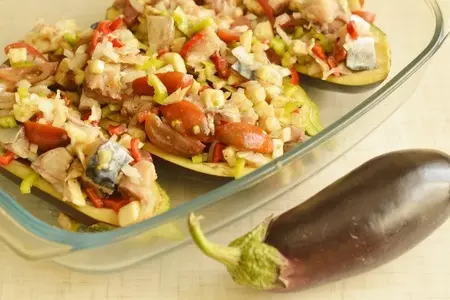Баклажаны фаршированные скумбрией и овощами.: шаг 4