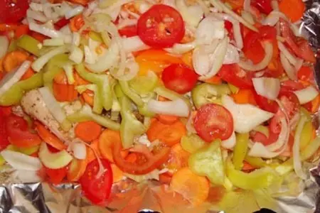Цыпленок (курица) с овощами тушеный в фольге: шаг 3