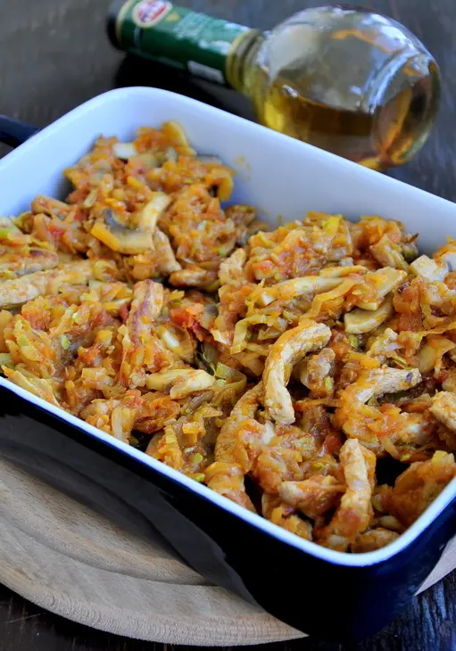 Баклажаны запеченные с мясом, грибами, овощами и тремя видами сыра: шаг 5