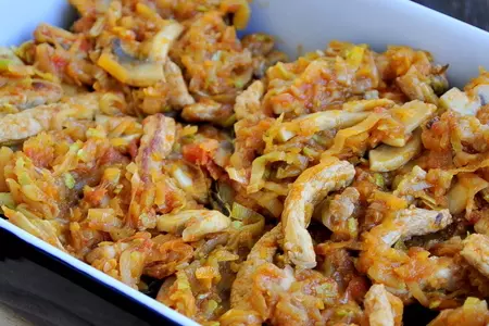 Баклажаны запеченные с мясом, грибами, овощами и тремя видами сыра: шаг 5