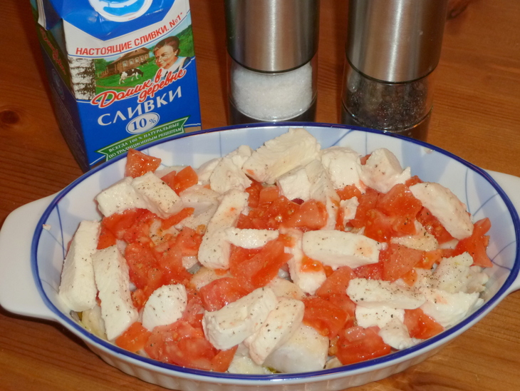 Филе трески, запеченное с моцареллой, оливками и помидорами: шаг 4