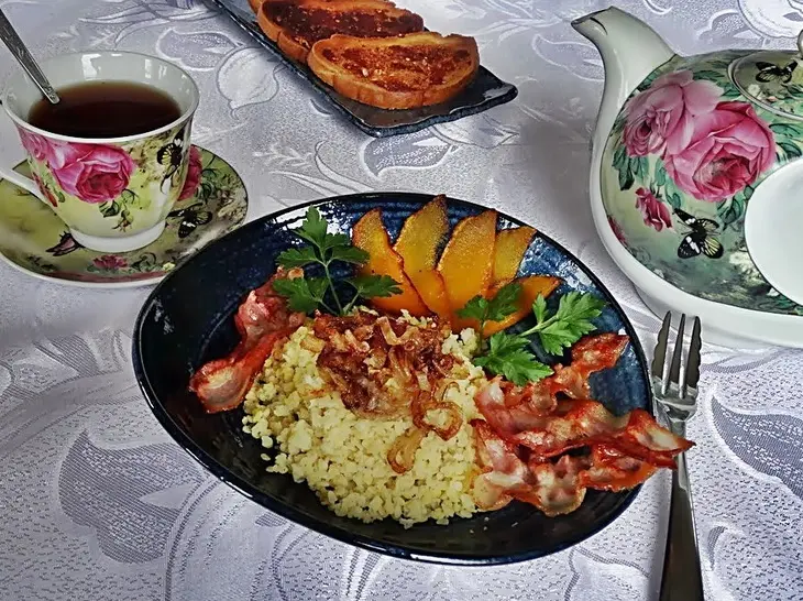 Пшённые хлопья с беконом и тыквой.: шаг 6