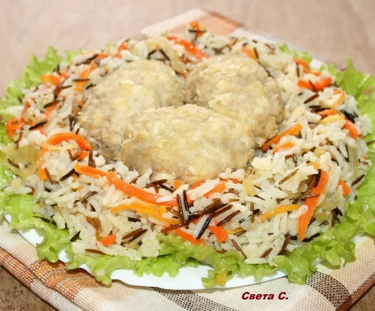 Мясные мини-зразы с сырной начинкой с рисом басмати mix  и овощами "птичье гнездо" за 20 минут: шаг 11