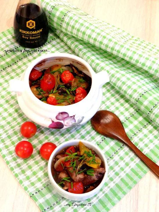 Куриные сердечки с шампиньонами, томленные в соевом соусе: шаг 5