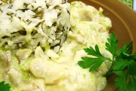 Свинина с грибами и пореем в сметанном соусе с рисом басмати mix от мистраль за 15 минут.: шаг 3