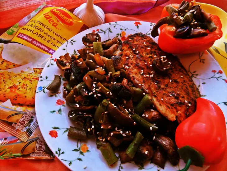 Шампиньоны с фасолью к курочке: шаг 8