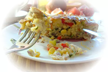 Творожная запеканка с брынзой, курицей и овощами на завтрак: шаг 3