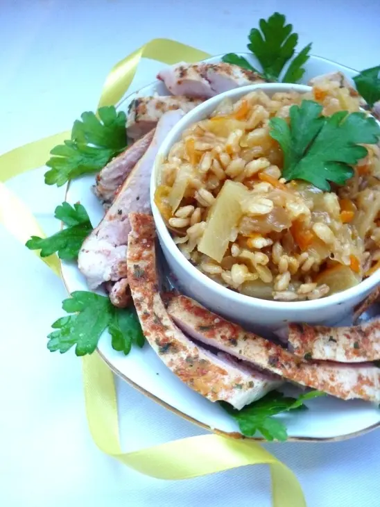 Перлово-капустный гарнир к нежной курочке: шаг 8