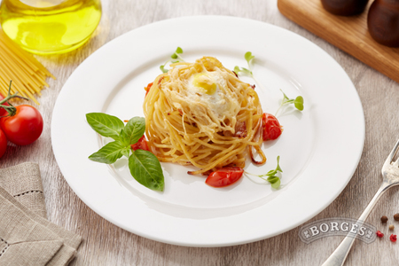 Запечённые спагетти карбонара с перепелиным яйцом: шаг 5