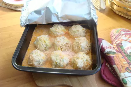 Куриные ёжики в томатном соусе с кабачком и тыквой.(ужин для моего короля): шаг 11