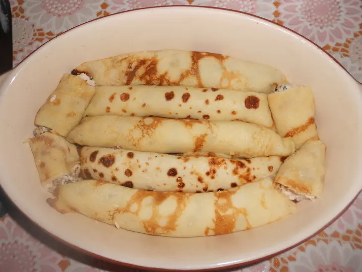 Запеченные блины с курицей и шампиньонами: шаг 7
